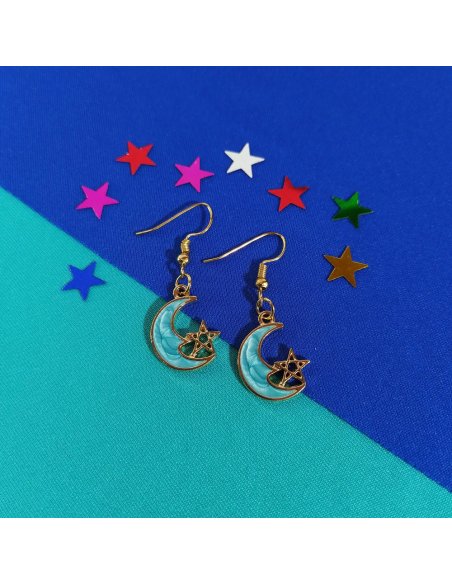 Aretes Luna Estrella en Colores