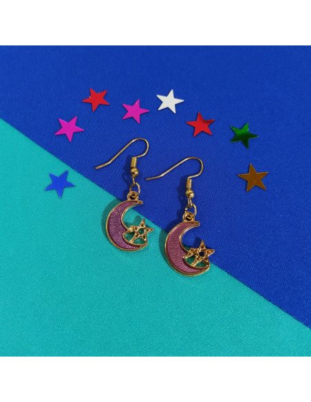 Aretes Luna Estrella en Colores