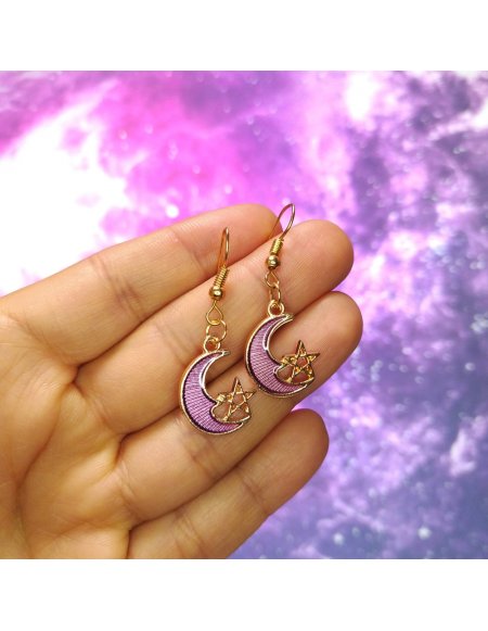 Aretes Luna Estrella en Colores
