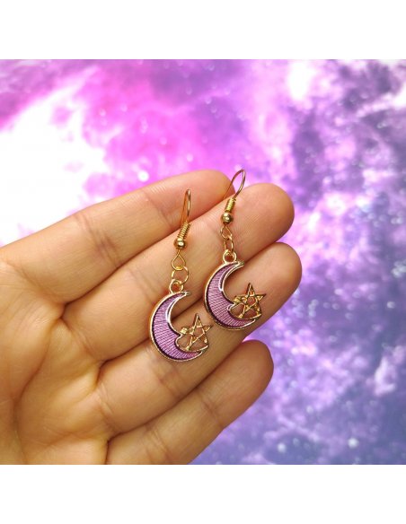 Aretes Luna Estrella en Colores