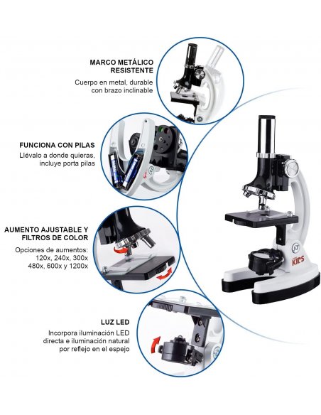 Microscopio Educativo para Niños Kit 52 Piezas 120x-1200x
