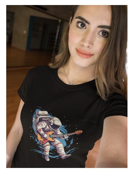 Camiseta Negra Astroguitarrista Dama CR