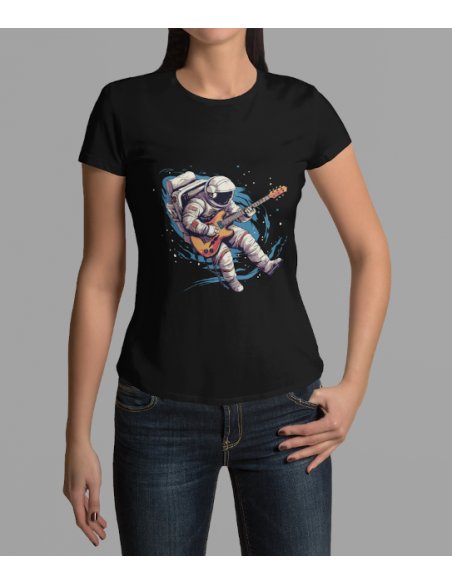 Camiseta Negra Astroguitarrista Dama CR