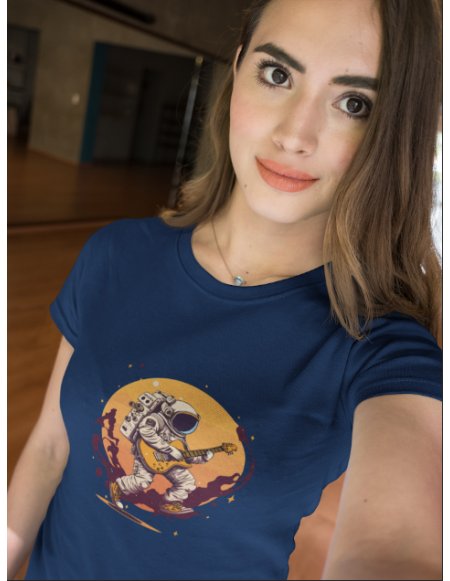Camiseta Azul Astroguitarrista Dama CR