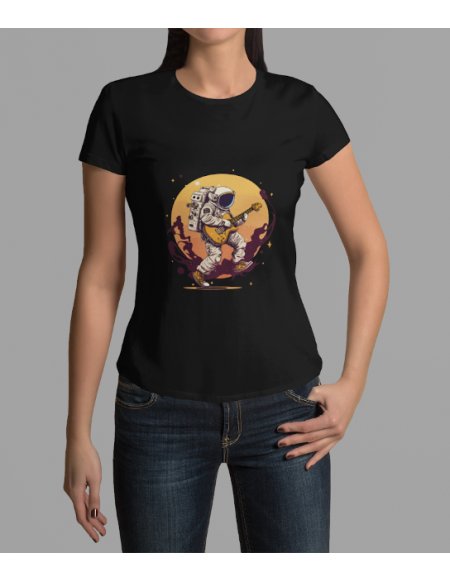 Camiseta Negra Astroguitarrista Dama CR