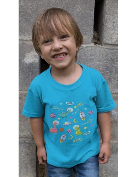 Camiseta Dino Space Azul Cielo