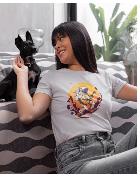 Camiseta Gris Astroguitarrista Dama CR