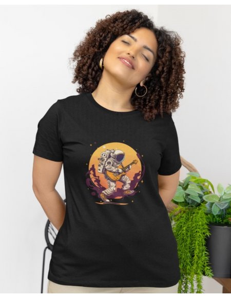 Camiseta Negra Astroguitarrista Dama CR