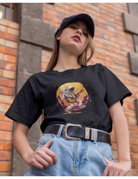 Camiseta Negra Astroguitarrista Unisex