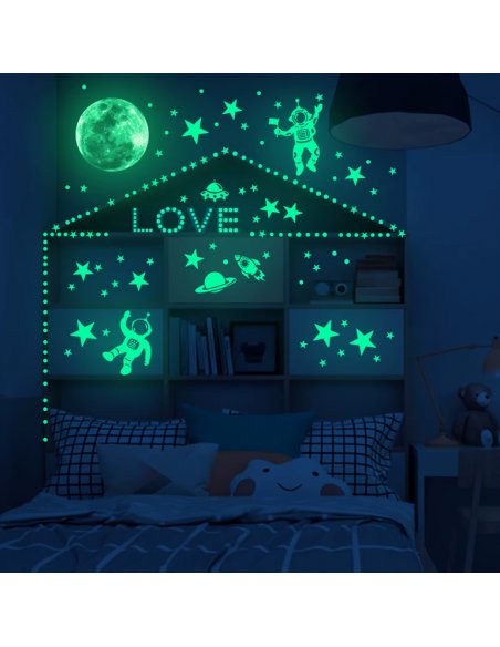 Stickers Luminosos Luna Astronautas Estrellas y puntos