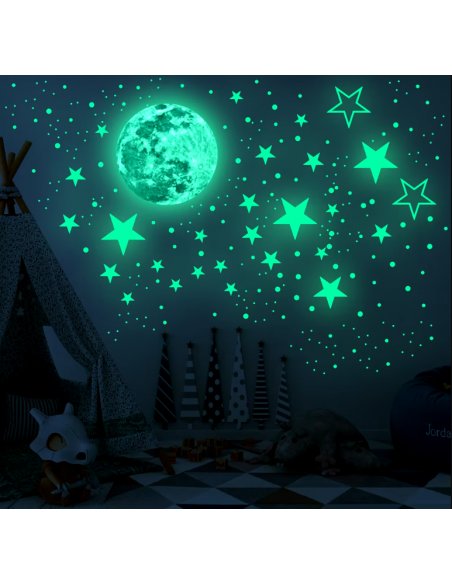 Stickers Luminosos Luna Astronautas Estrellas y puntos
